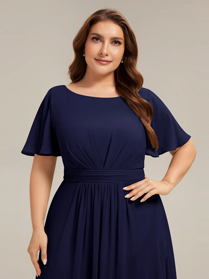 Robe asymétrique en mousseline à manches courtes et à volants