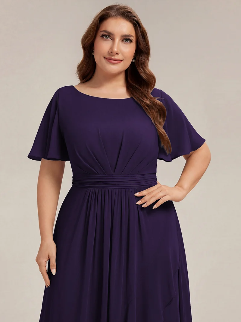 Robe asymétrique en mousseline à manches courtes et à volants