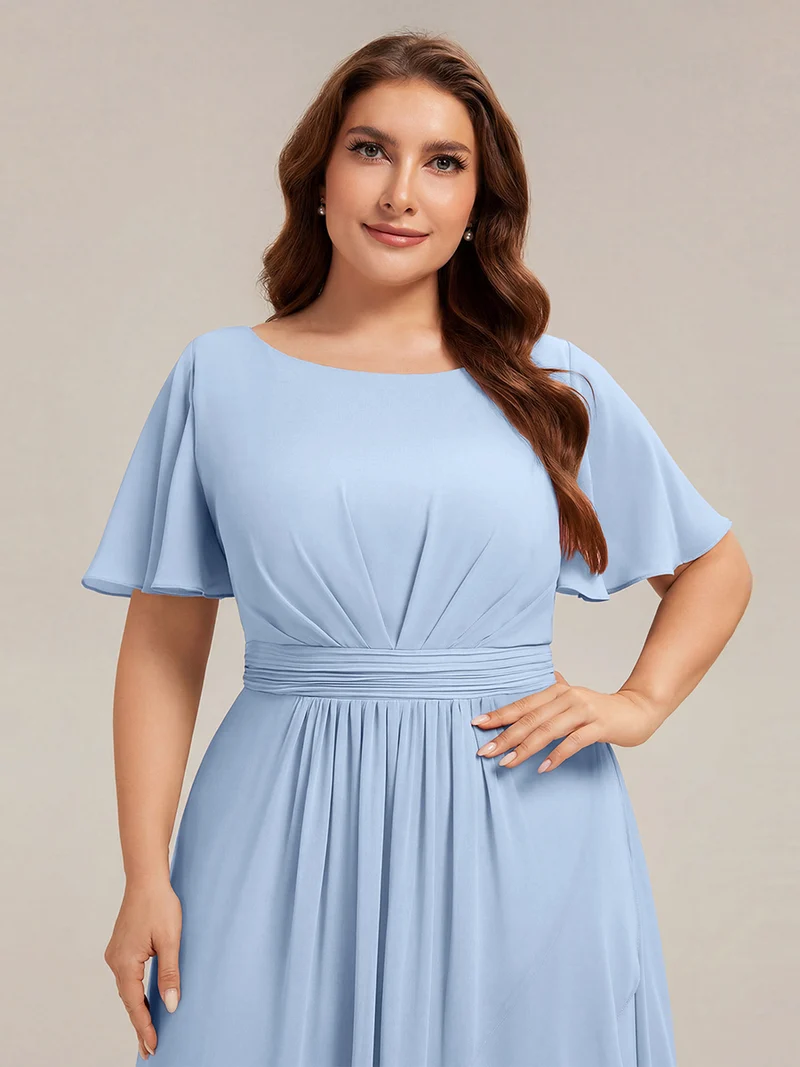 Robe asymétrique en mousseline à manches courtes et à volants