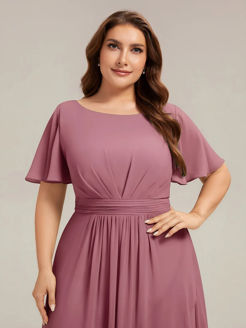 Robe asymétrique en mousseline à manches courtes et à volants