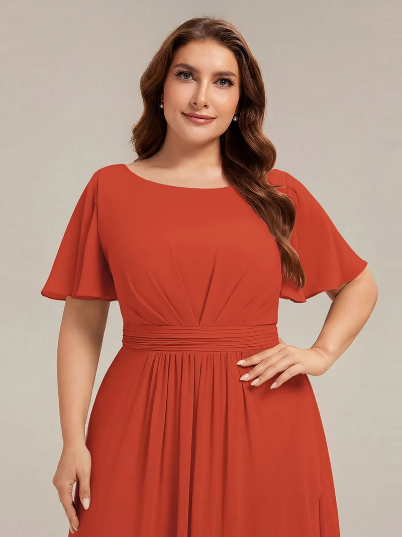 Robe asymétrique en mousseline à manches courtes et à volants