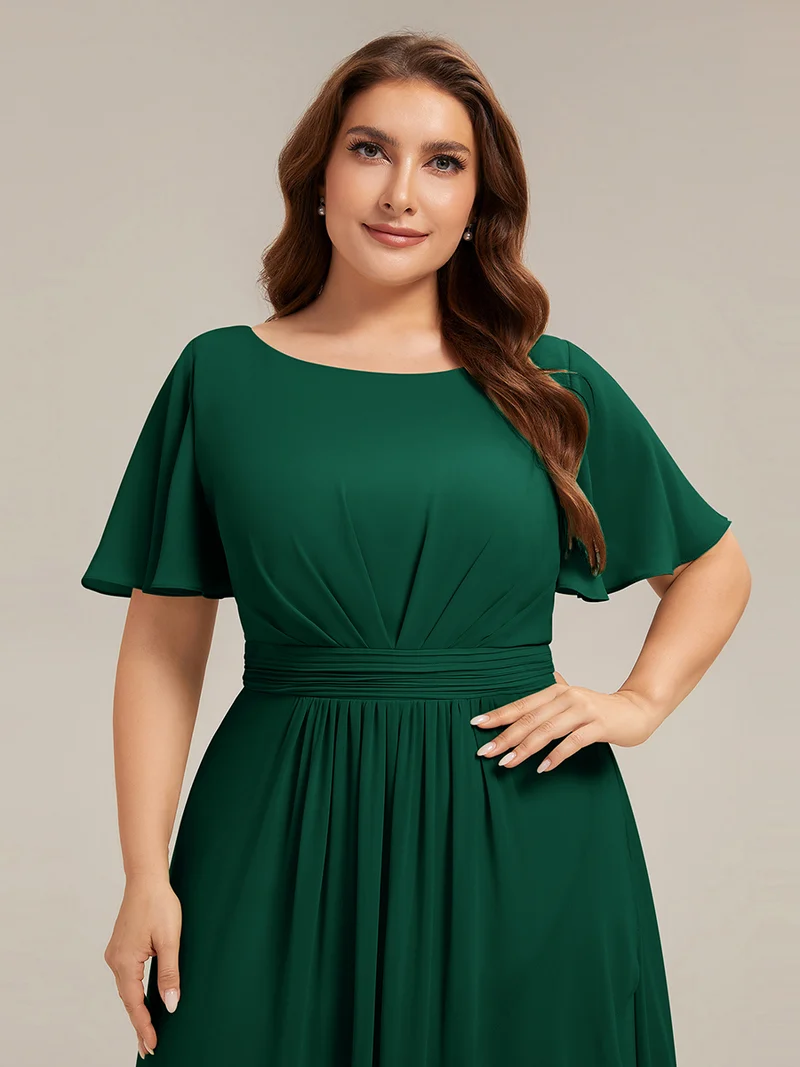 Robe asymétrique en mousseline à manches courtes et à volants