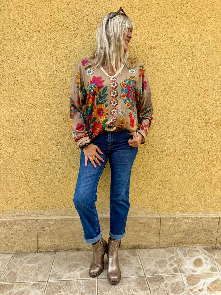 Pull fin brillant Enzo flowers