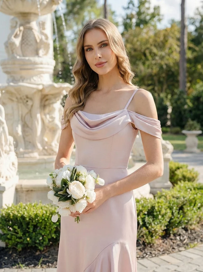 Robe asymétrique à encolure drapée à une épaule avec volants et bretelle fine