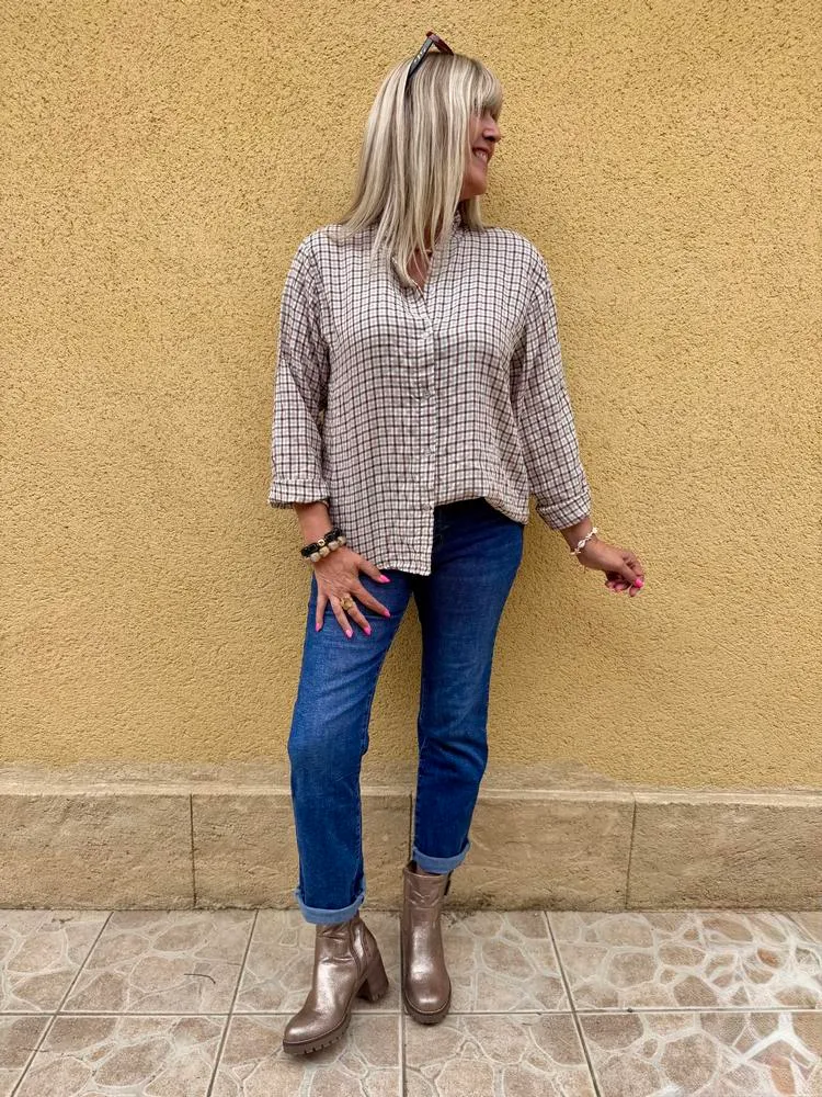 Chemise à carreaux Mina beige