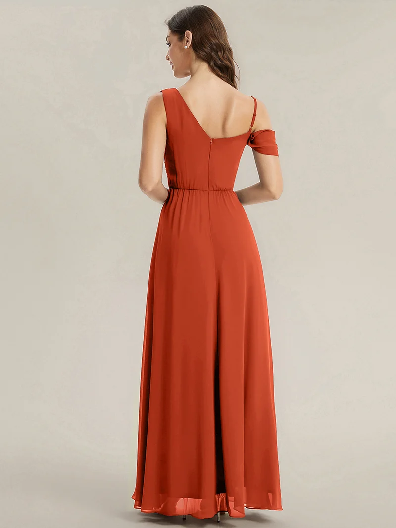 ever ERIKA|Robe longue asymétrique avec détail de dentelle sur épaule, coupe empire drapée