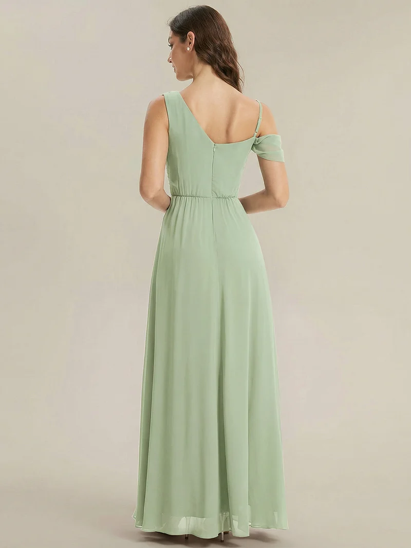 ever ERIKA|Robe longue asymétrique avec détail de dentelle sur épaule, coupe empire drapée