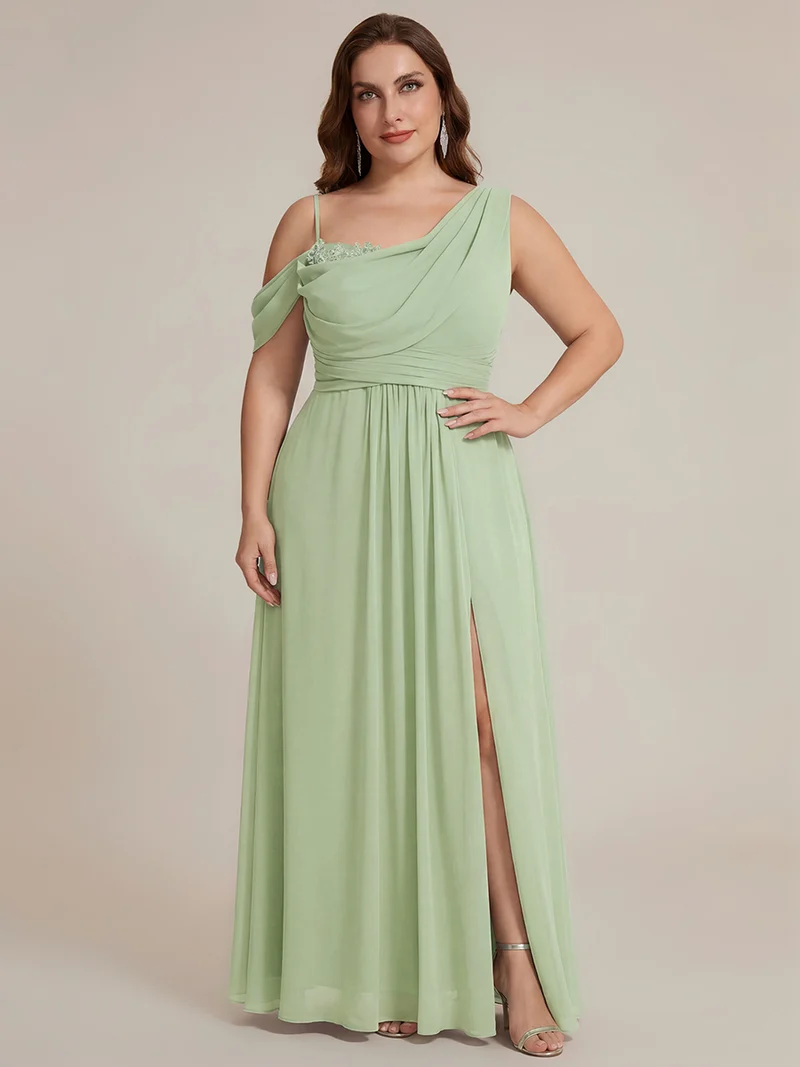 ever ERIKA|Robe longue asymétrique avec détail de dentelle sur épaule, coupe empire drapée