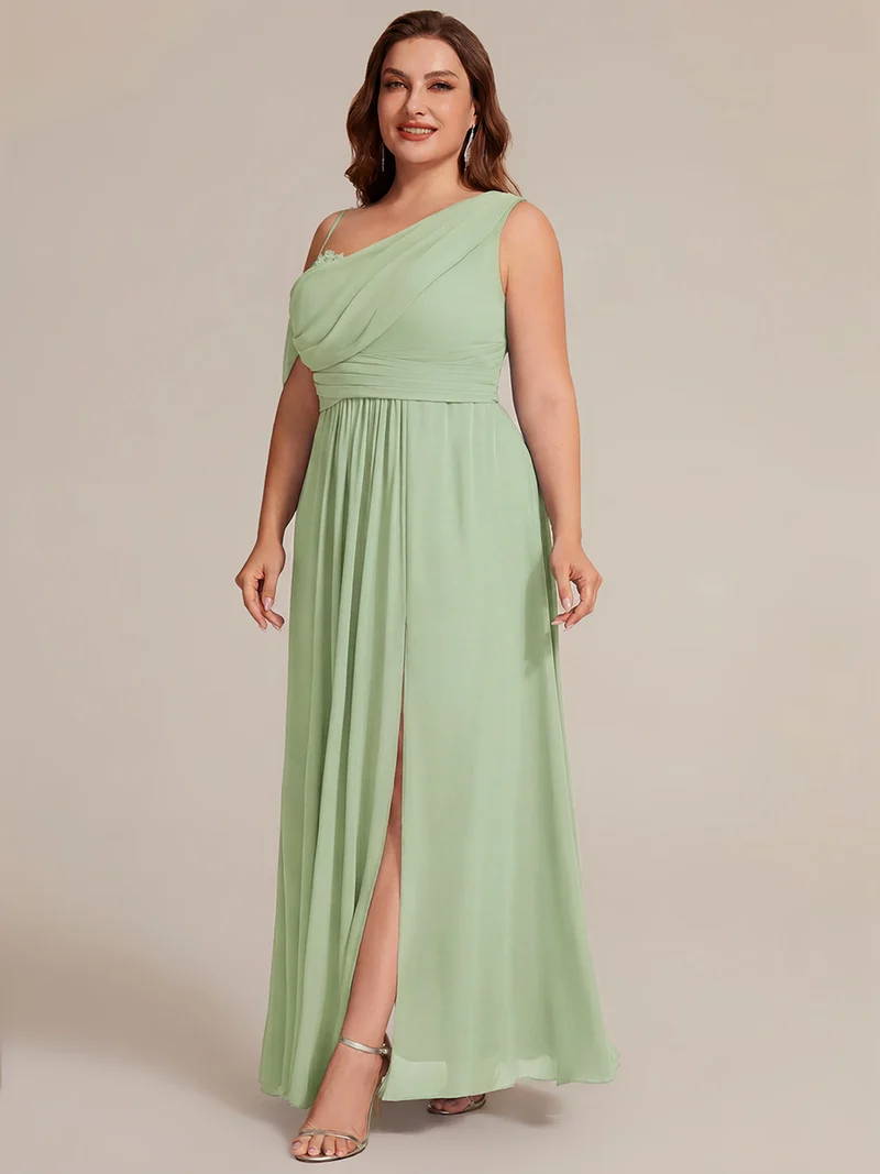 ever ERIKA|Robe longue asymétrique avec détail de dentelle sur épaule, coupe empire drapée
