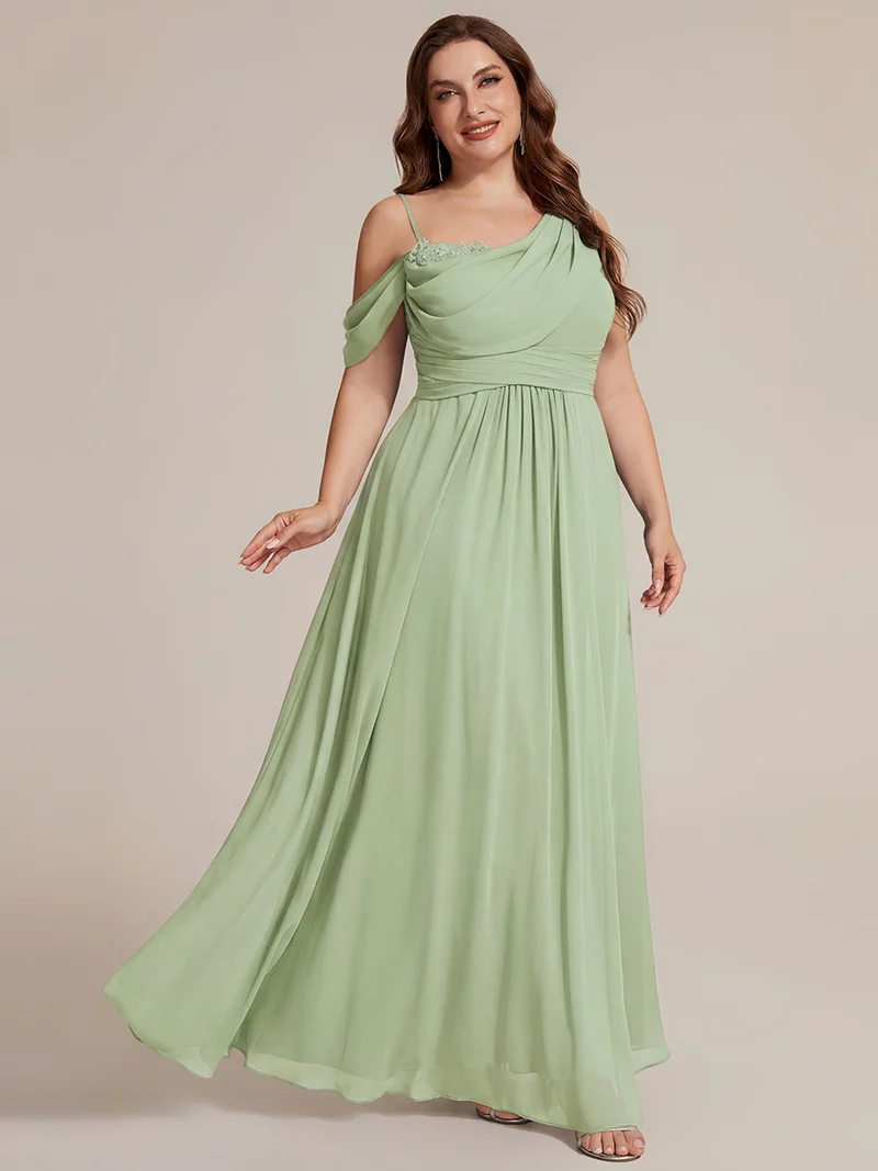 ever ERIKA|Robe longue asymétrique avec détail de dentelle sur épaule, coupe empire drapée