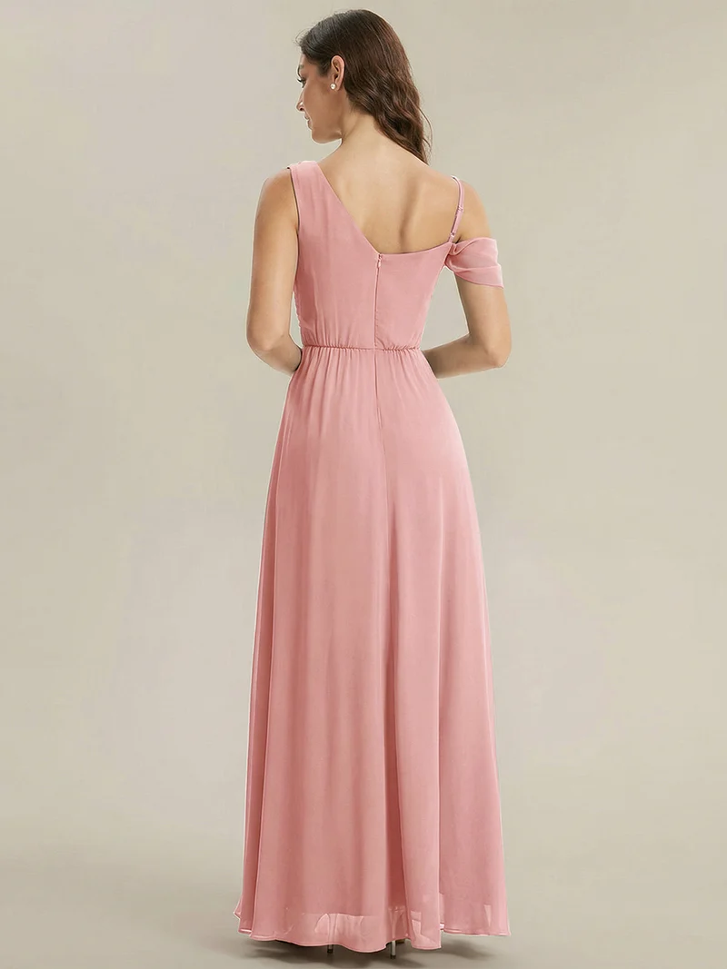 ever ERIKA|Robe longue asymétrique avec détail de dentelle sur épaule, coupe empire drapée