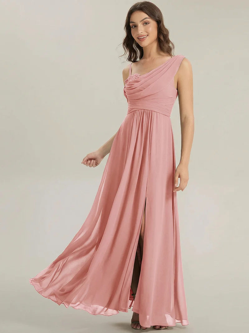 ever ERIKA|Robe longue asymétrique avec détail de dentelle sur épaule, coupe empire drapée