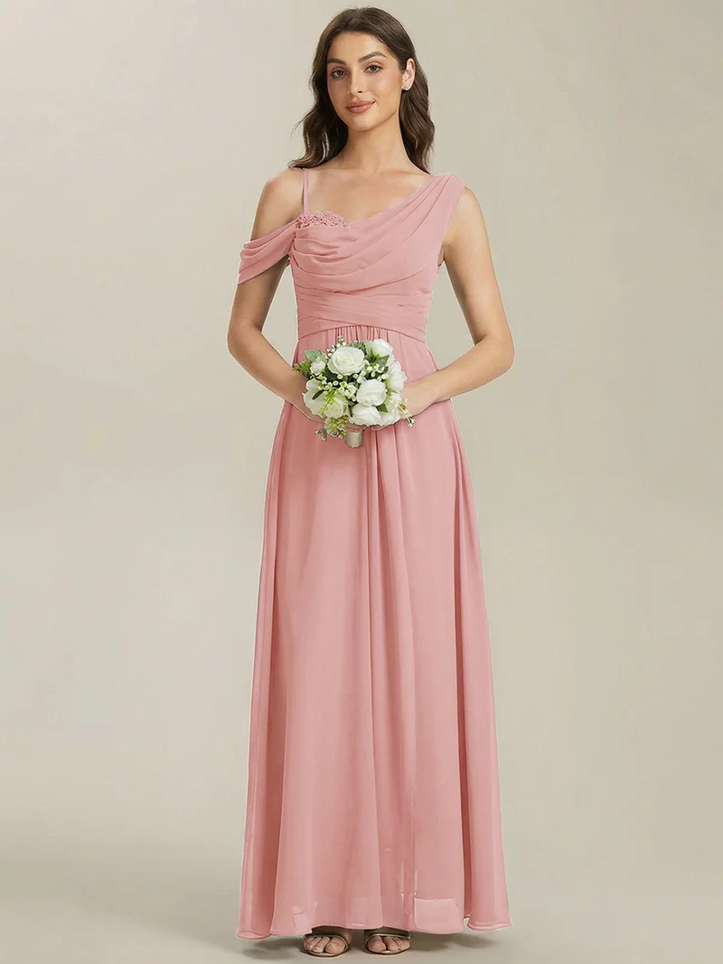ever ERIKA|Robe longue asymétrique avec détail de dentelle sur épaule, coupe empire drapée