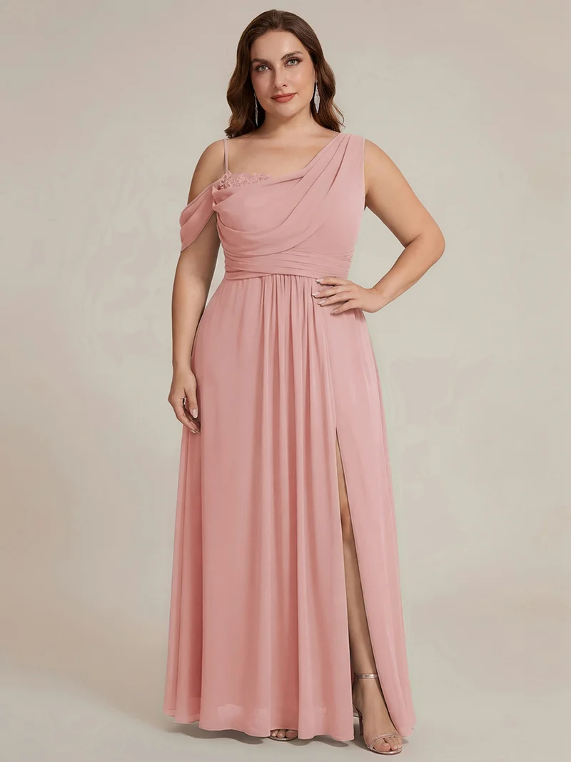 ever ERIKA|Robe longue asymétrique avec détail de dentelle sur épaule, coupe empire drapée
