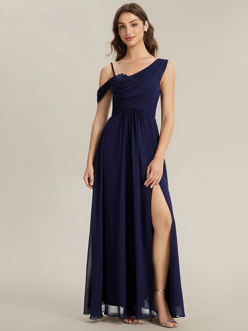 ever ERIKA|Robe longue asymétrique avec détail de dentelle sur épaule, coupe empire drapée