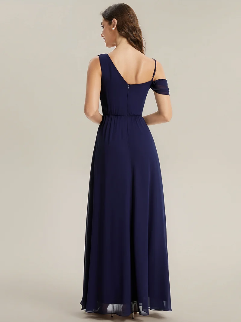 ever ERIKA|Robe longue asymétrique avec détail de dentelle sur épaule, coupe empire drapée