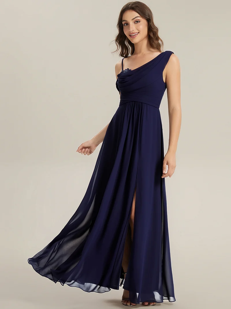 ever ERIKA|Robe longue asymétrique avec détail de dentelle sur épaule, coupe empire drapée