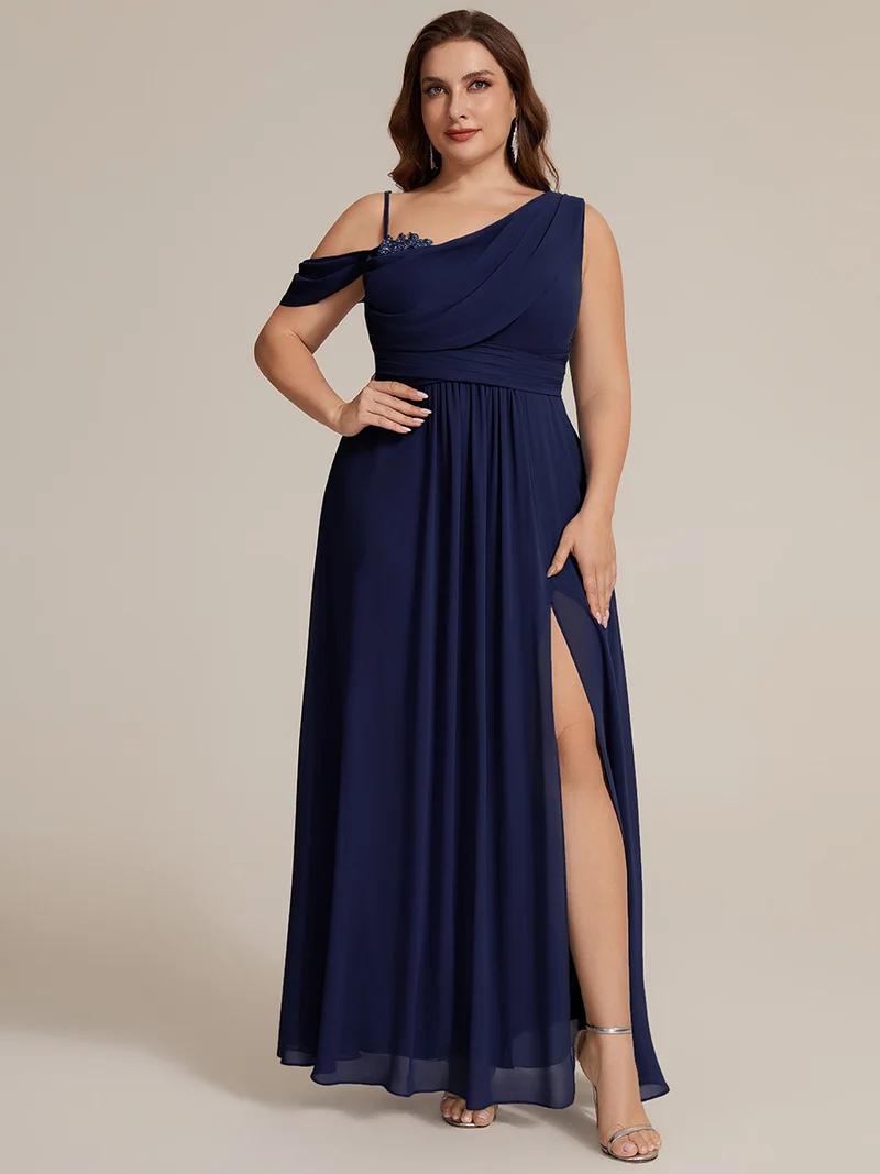 ever ERIKA|Robe longue asymétrique avec détail de dentelle sur épaule, coupe empire drapée