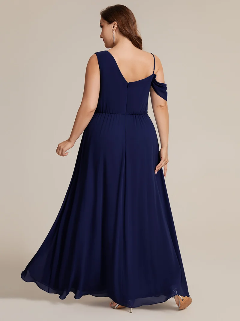 ever ERIKA|Robe longue asymétrique avec détail de dentelle sur épaule, coupe empire drapée
