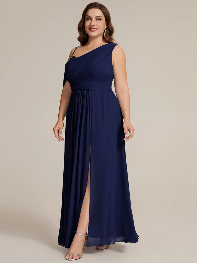 ever ERIKA|Robe longue asymétrique avec détail de dentelle sur épaule, coupe empire drapée
