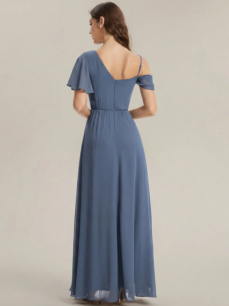 ever ERIKA|Robe longue asymétrique avec détail de dentelle sur épaule, coupe empire drapée