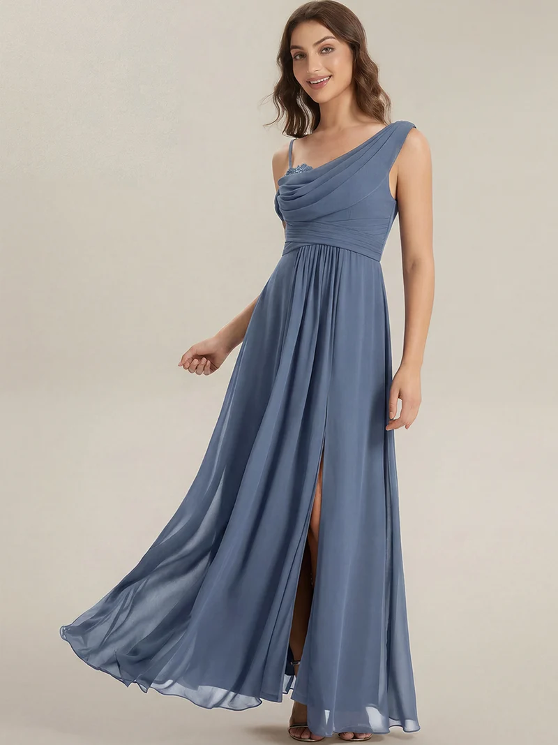 ever ERIKA|Robe longue asymétrique avec détail de dentelle sur épaule, coupe empire drapée