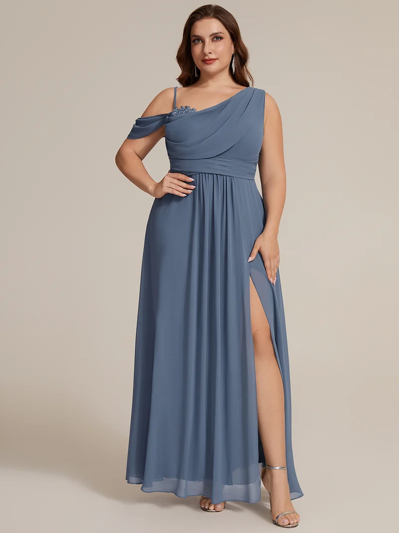 ever ERIKA|Robe longue asymétrique avec détail de dentelle sur épaule, coupe empire drapée