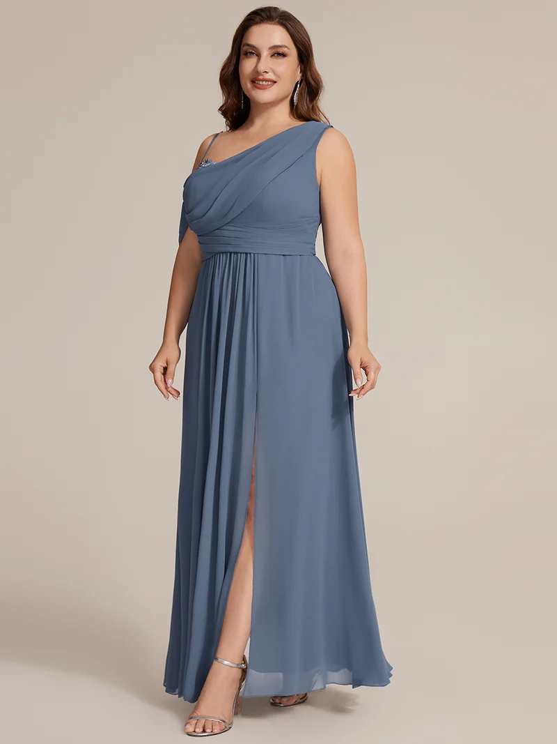 ever ERIKA|Robe longue asymétrique avec détail de dentelle sur épaule, coupe empire drapée