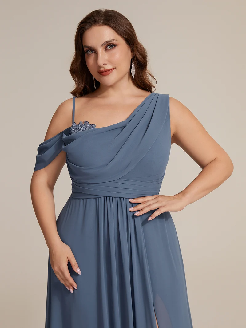 ever ERIKA|Robe longue asymétrique avec détail de dentelle sur épaule, coupe empire drapée