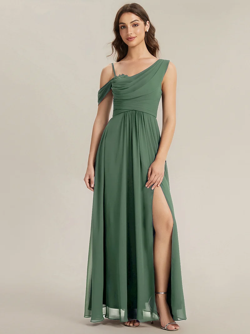 ever ERIKA|Robe longue asymétrique avec détail de dentelle sur épaule, coupe empire drapée