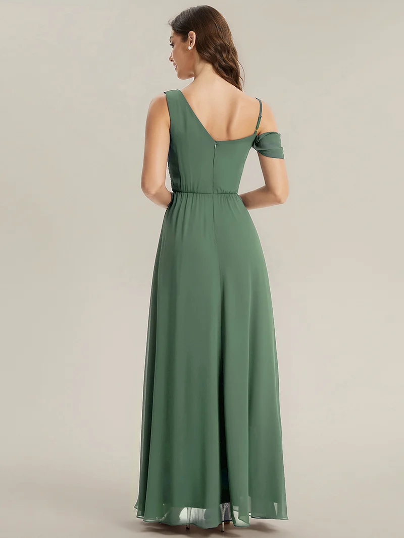 ever ERIKA|Robe longue asymétrique avec détail de dentelle sur épaule, coupe empire drapée