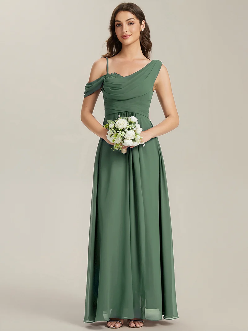 ever ERIKA|Robe longue asymétrique avec détail de dentelle sur épaule, coupe empire drapée