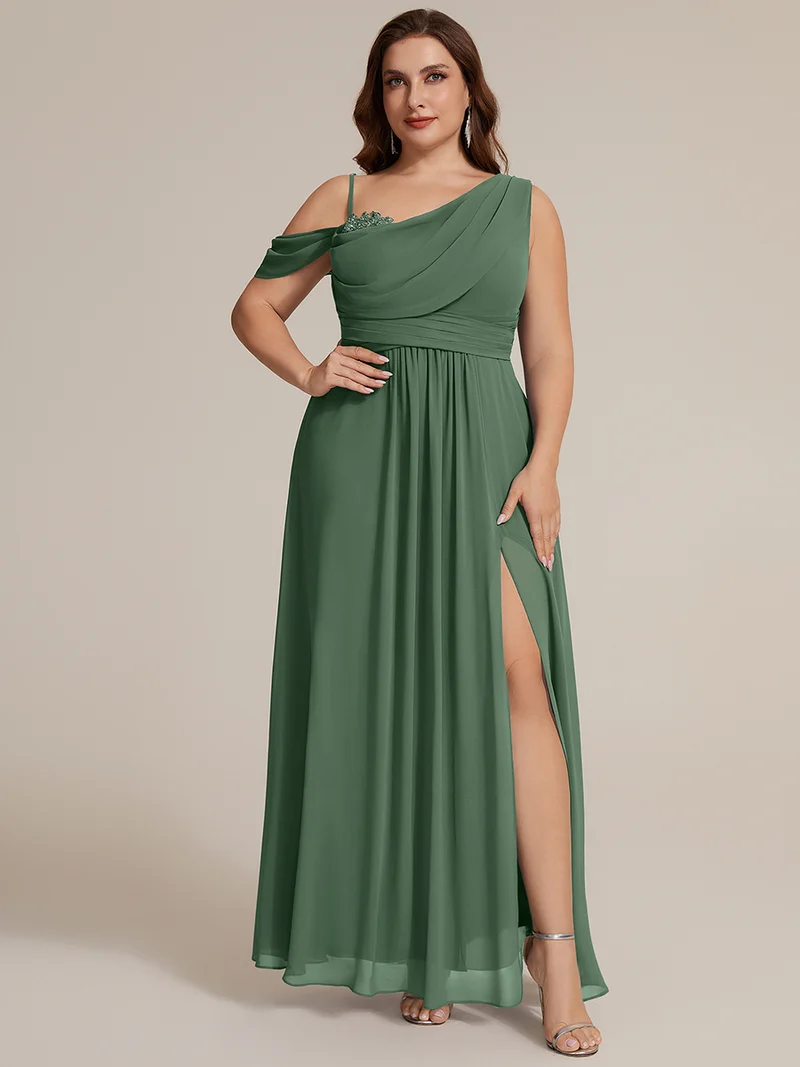 ever ERIKA|Robe longue asymétrique avec détail de dentelle sur épaule, coupe empire drapée