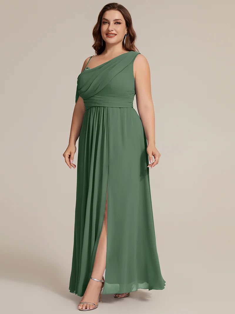 ever ERIKA|Robe longue asymétrique avec détail de dentelle sur épaule, coupe empire drapée