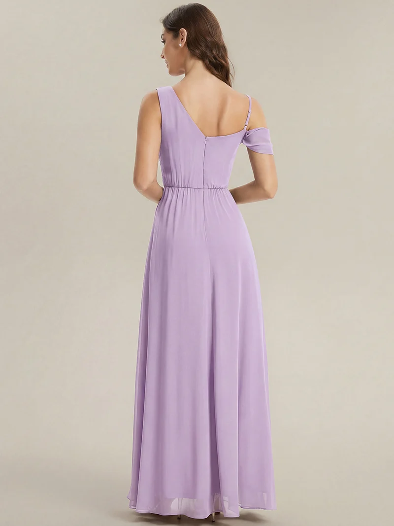 ever ERIKA|Robe longue asymétrique avec détail de dentelle sur épaule, coupe empire drapée
