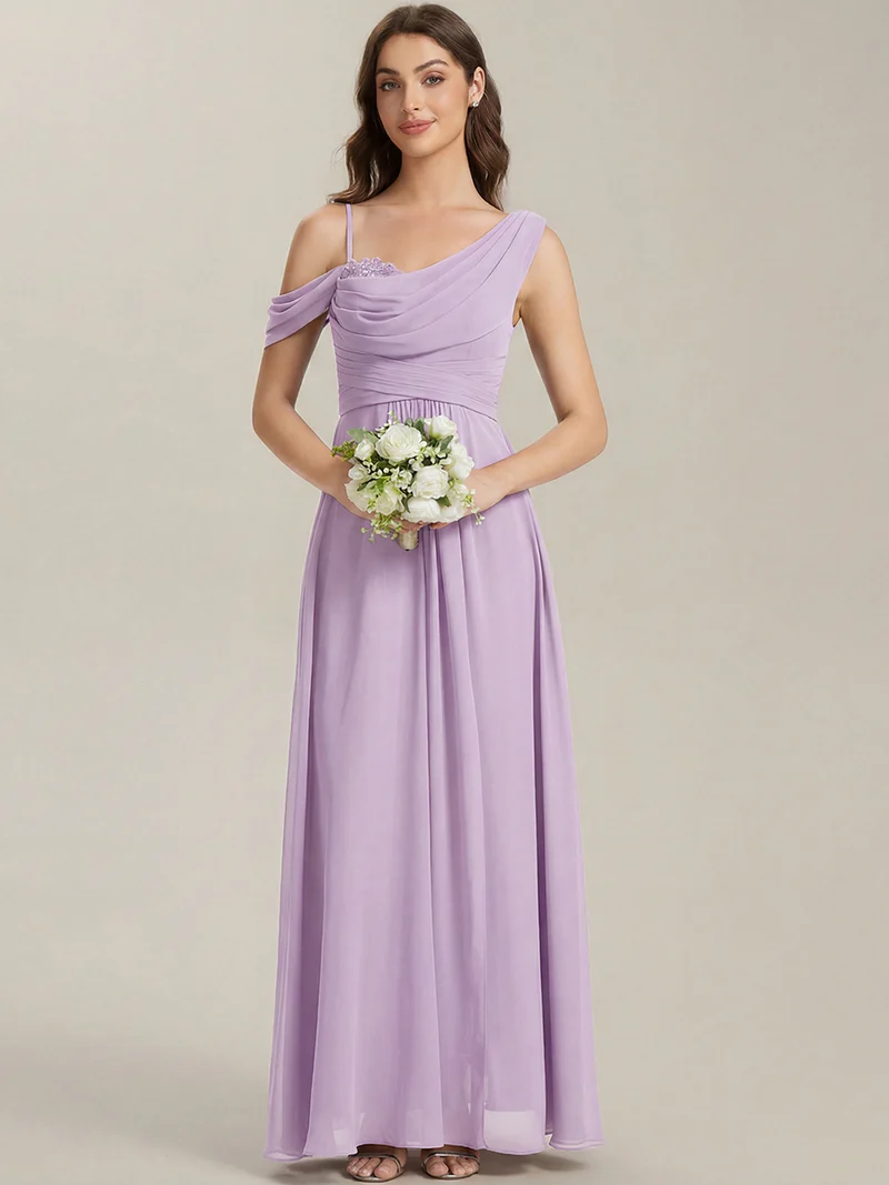 ever ERIKA|Robe longue asymétrique avec détail de dentelle sur épaule, coupe empire drapée