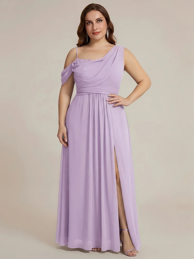 ever ERIKA|Robe longue asymétrique avec détail de dentelle sur épaule, coupe empire drapée