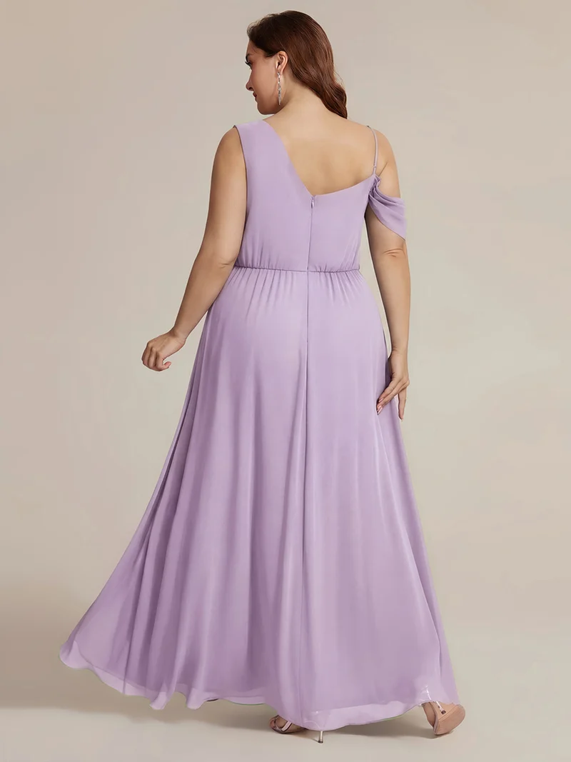 ever ERIKA|Robe longue asymétrique avec détail de dentelle sur épaule, coupe empire drapée