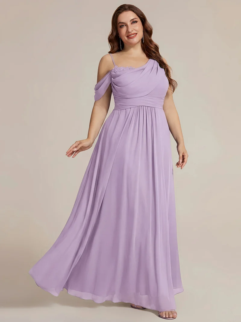 ever ERIKA|Robe longue asymétrique avec détail de dentelle sur épaule, coupe empire drapée