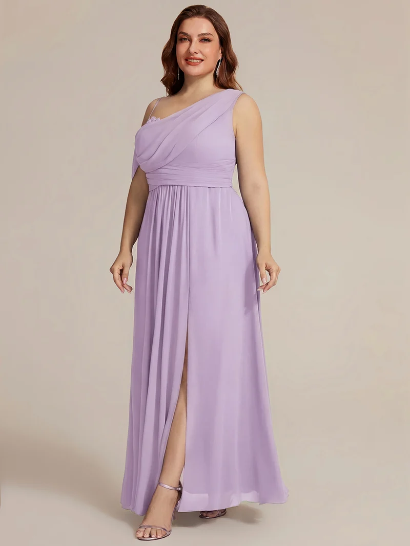 ever ERIKA|Robe longue asymétrique avec détail de dentelle sur épaule, coupe empire drapée