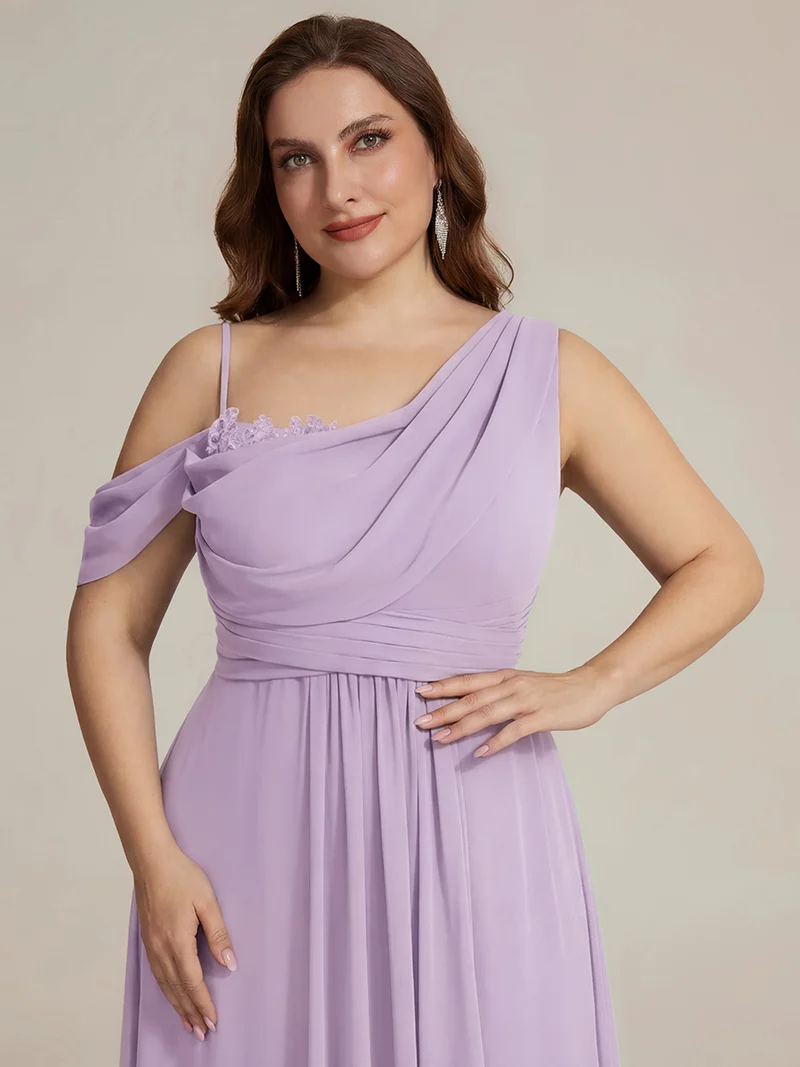 ever ERIKA|Robe longue asymétrique avec détail de dentelle sur épaule, coupe empire drapée