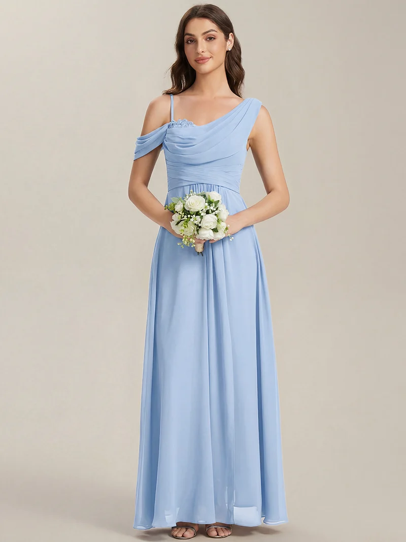 ever ERIKA|Robe longue asymétrique avec détail de dentelle sur épaule, coupe empire drapée