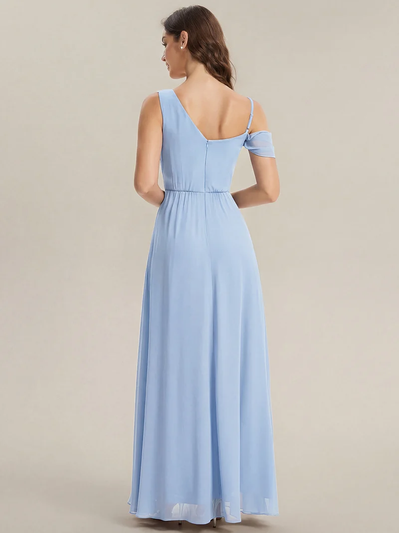 ever ERIKA|Robe longue asymétrique avec détail de dentelle sur épaule, coupe empire drapée