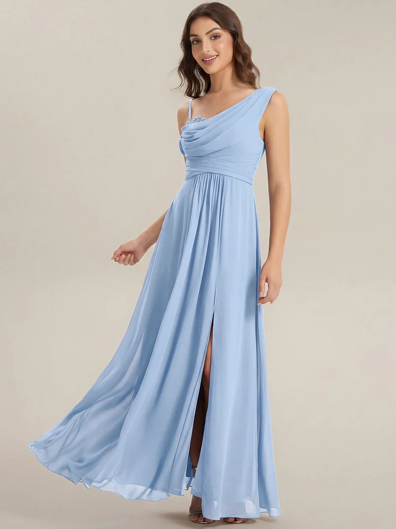 ever ERIKA|Robe longue asymétrique avec détail de dentelle sur épaule, coupe empire drapée
