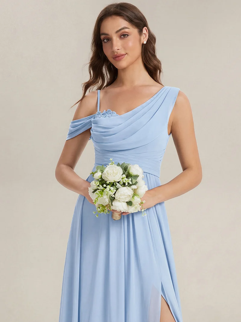 ever ERIKA|Robe longue asymétrique avec détail de dentelle sur épaule, coupe empire drapée