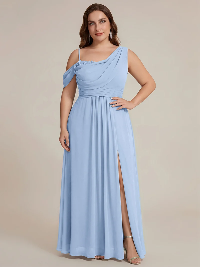 ever ERIKA|Robe longue asymétrique avec détail de dentelle sur épaule, coupe empire drapée