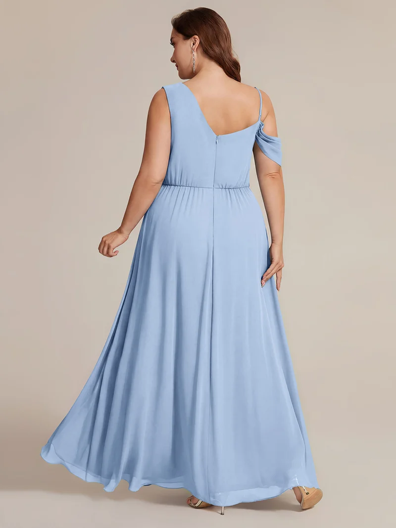 ever ERIKA|Robe longue asymétrique avec détail de dentelle sur épaule, coupe empire drapée