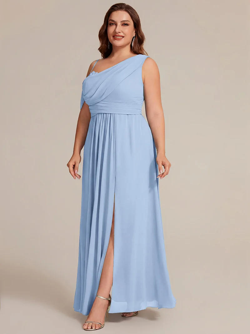 ever ERIKA|Robe longue asymétrique avec détail de dentelle sur épaule, coupe empire drapée