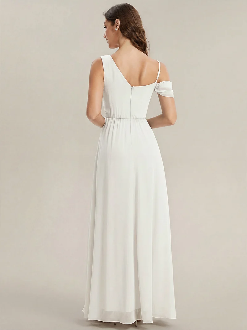 ever ERIKA|Robe longue asymétrique avec détail de dentelle sur épaule, coupe empire drapée