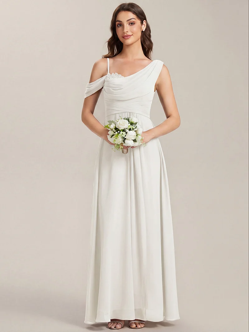 ever ERIKA|Robe longue asymétrique avec détail de dentelle sur épaule, coupe empire drapée